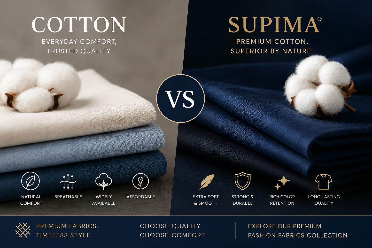 Cotton vs Supima Cotton fabric comparison guide by the Fashion Fabric