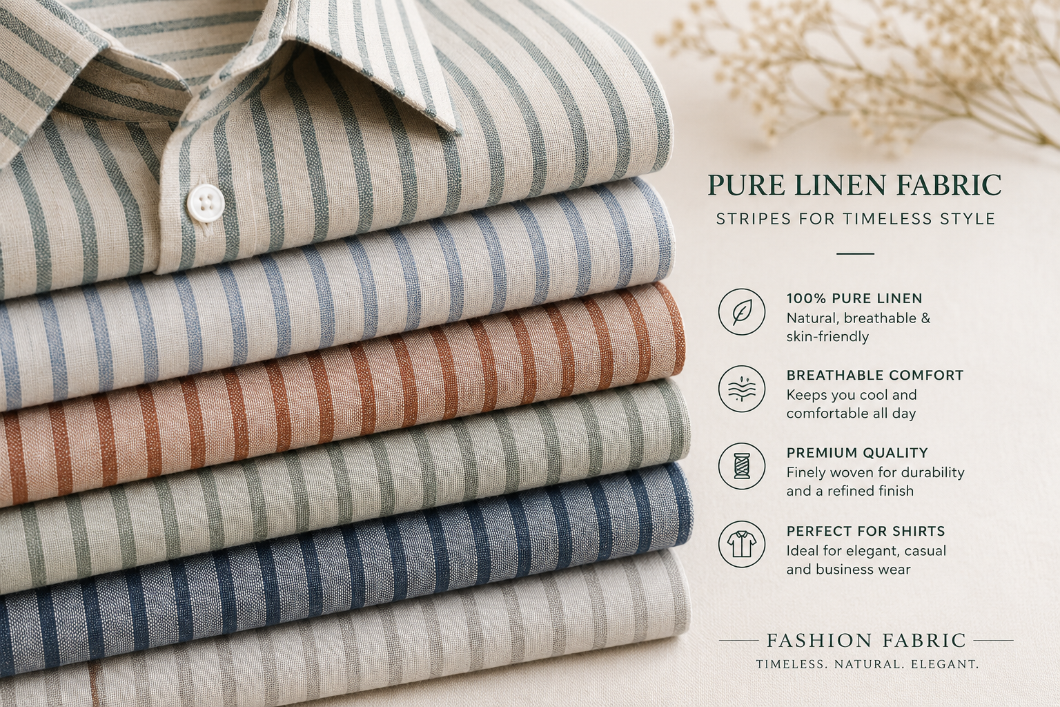 Pure Linen Fabric striped shirt for premium fashion by the fashion fabric