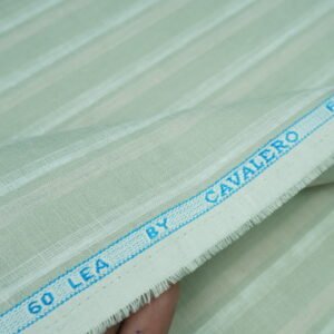 Cavalero Premium 100% Pure Linen 60 Lea | White With Pista Stripes | Unstitched Shirting Fabric - Image 3