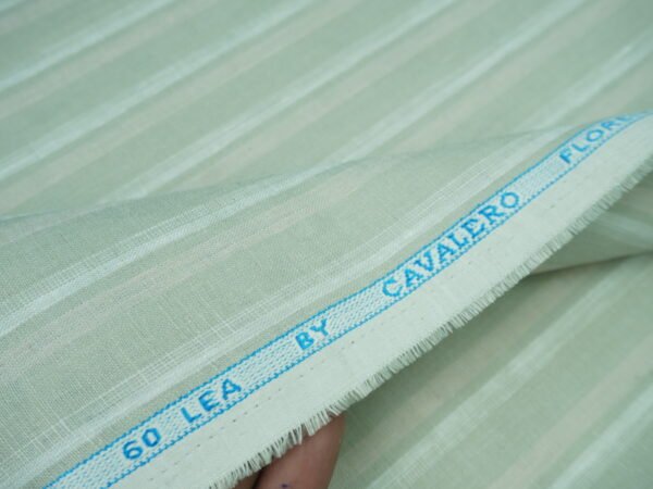 Cavalero Premium 100% Pure Linen 60 Lea | White With Pista Stripes | Unstitched Shirting Fabric - Image 3