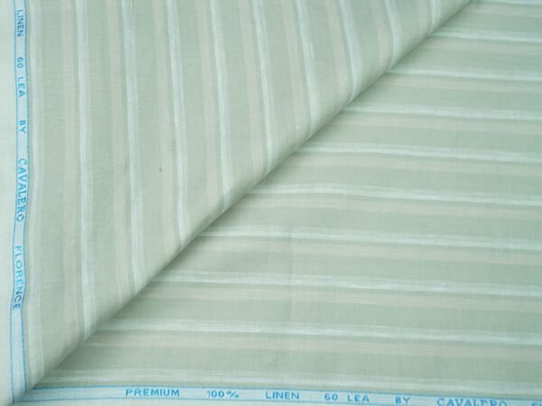 Cavalero Premium 100% Pure Linen 60 Lea | White With Pista Stripes | Unstitched Shirting Fabric - Image 2
