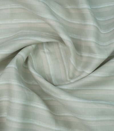 Cavalero Premium 100% Pure Linen 60 Lea | White With Pista Stripes available at The fashion Fabric