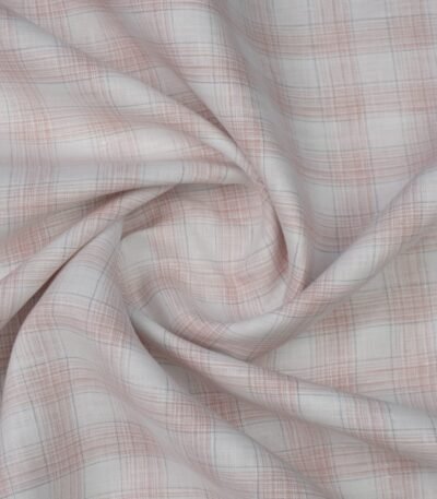 Cavalero Premium 100% Pure Linen 60 Lea | White with Peach Checks | The Fashion Fabric