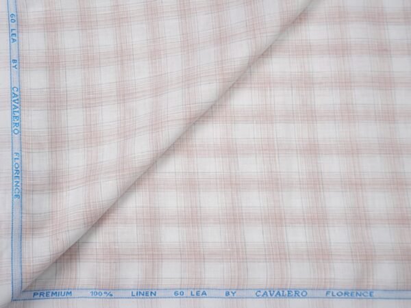 ✨ Cavalero Premium 100% Pure Linen 60 Lea | White with Peach Checks - Image 3