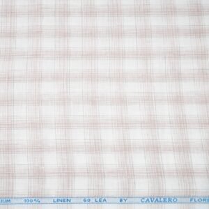 ✨ Cavalero Premium 100% Pure Linen 60 Lea | White with Peach Checks - Image 2