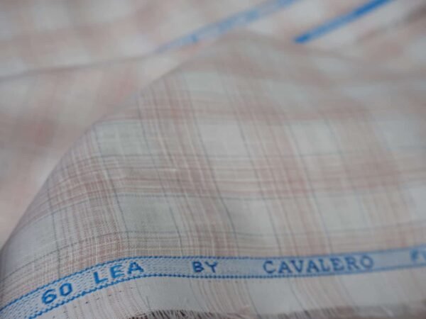 ✨ Cavalero Premium 100% Pure Linen 60 Lea | White with Peach Checks - Image 4