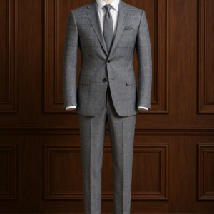 Cavalero Suiting Fabric - Grey Windowpane Super 130's