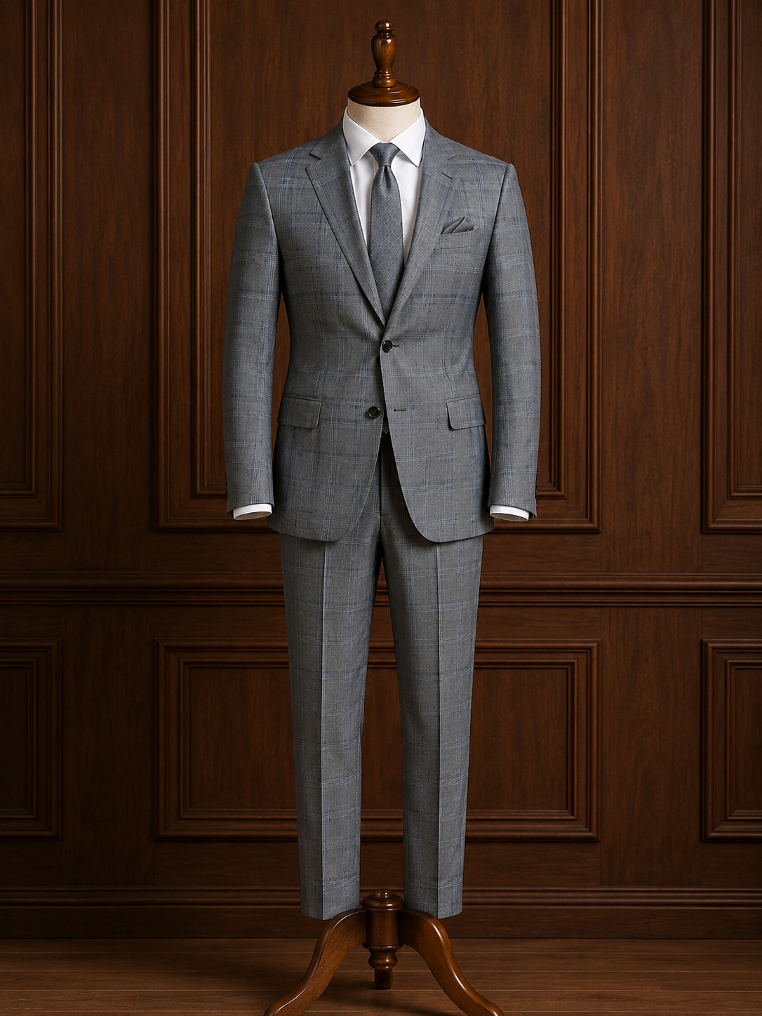 Cavalero Suiting Fabric - Grey Windowpane Super 130's