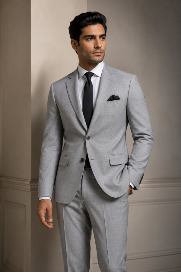 Cavalero Milano Platina Super 110’s All Wool Light Grey Suiting Fabric ( Unstitched ) for Men - Image 2