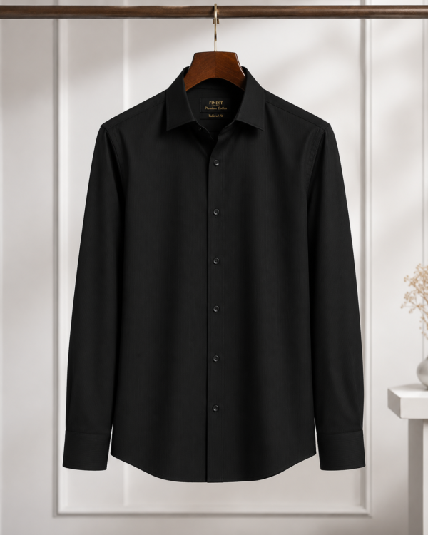 Luthai Ligera 100/2’s Super (Unstitched) Black Self Stripe Cotton Shirting Fabric for Men - Image 2