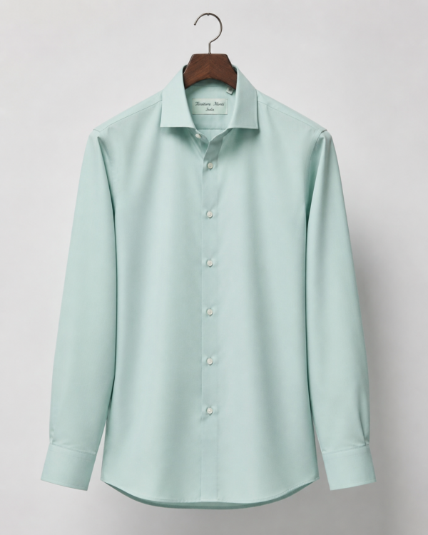Tessitura Monti India 2 Ply 140’s Unstitched Fabric for Men | Light Mint Green Cotton Shirting Fabric - Image 2