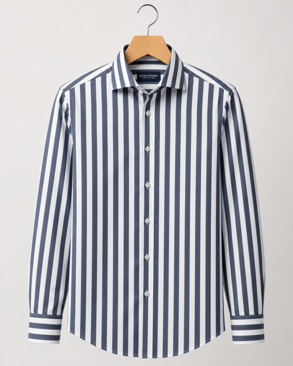 Navy Blue Stripe Shirting Fabric