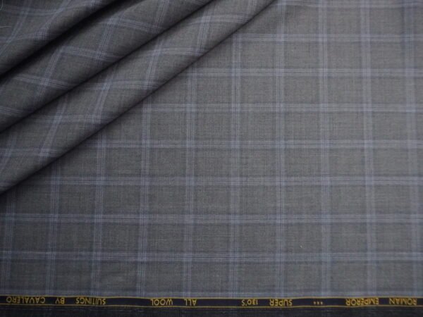 Cavalero Suiting Fabric - Grey Windowpane Super 130's