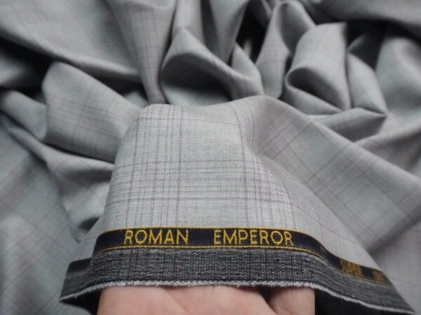 Grey Check Wool Suiting Fabric