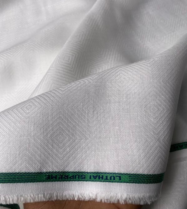 White Self Design Shirt Fabric | Best Luthai 60 Lea - Image 3