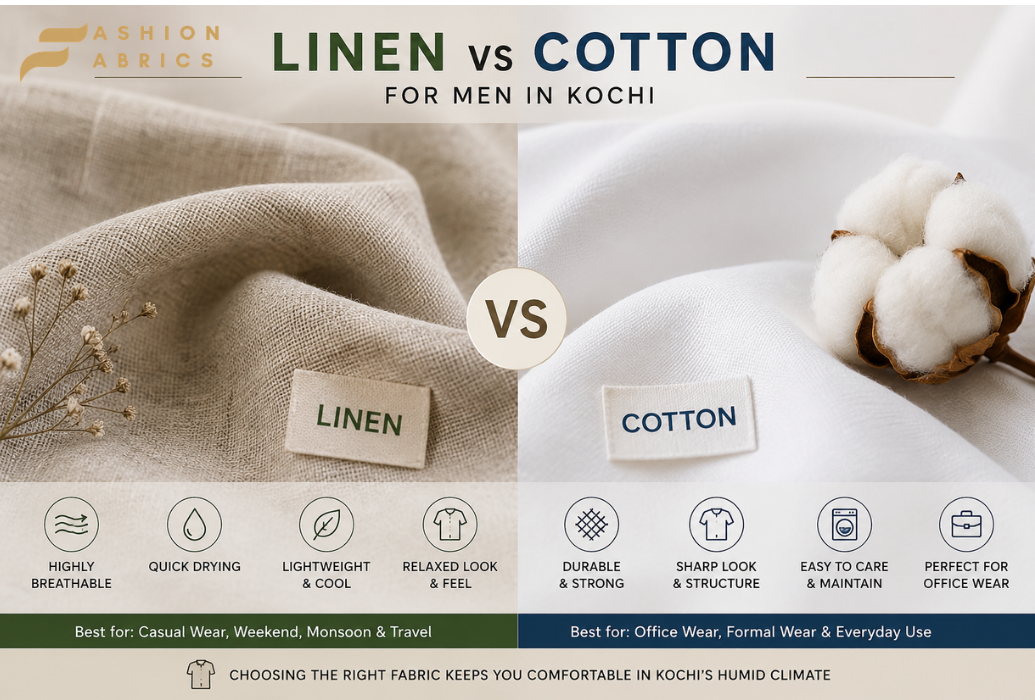 Linen vs Cotton for Men in Kochi: unstitched fabric for men by the fashion fabric