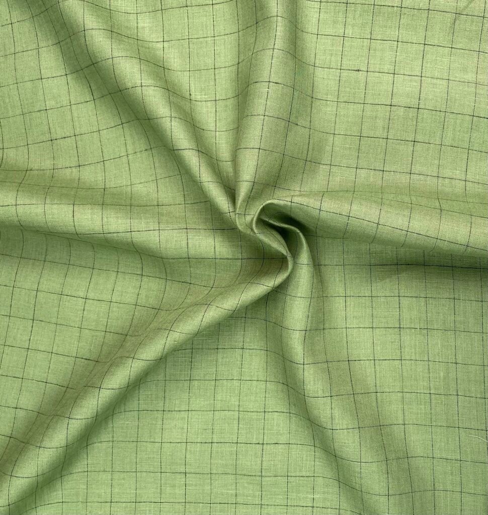 Green Checks Linen Fabric